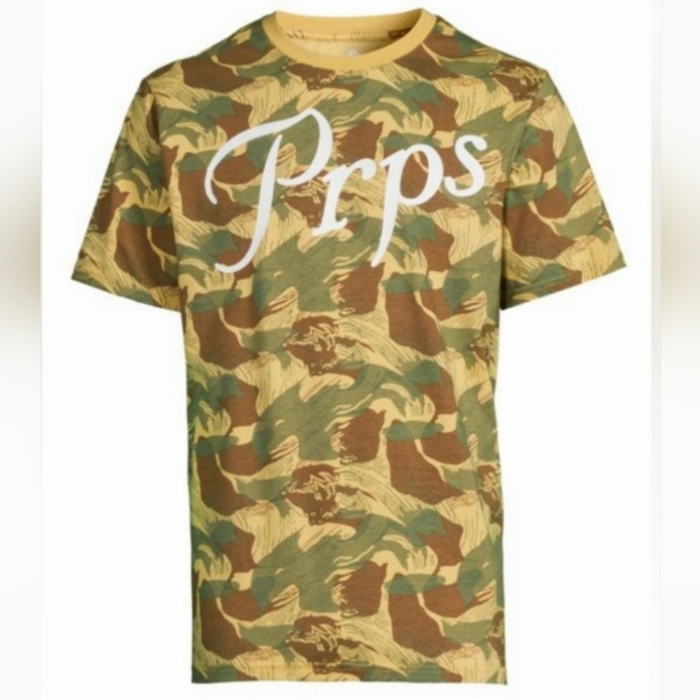 PRPS Beige Camo Logo Short Sleeve Crewneck